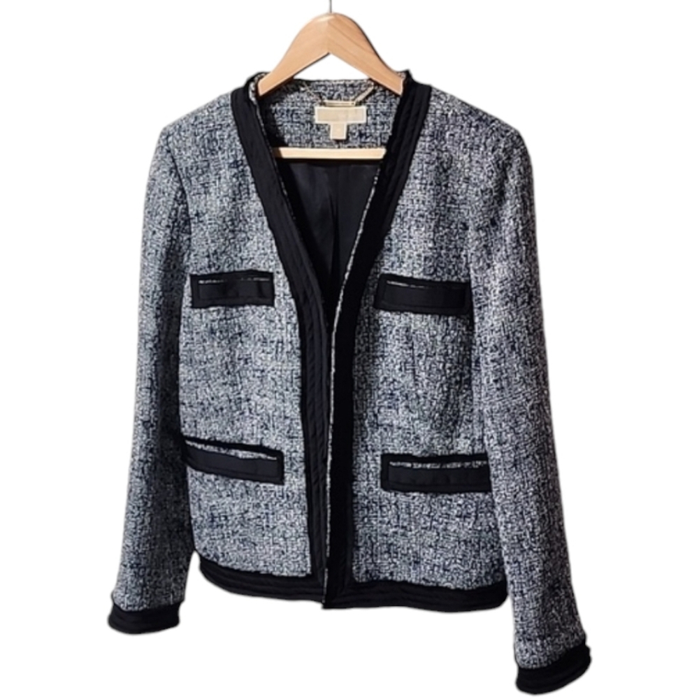 MICHAEL KORS Tweed Blazer 10 M Cropped Black Blue Boucle Jacket Blazer - Picture 7 of 16
